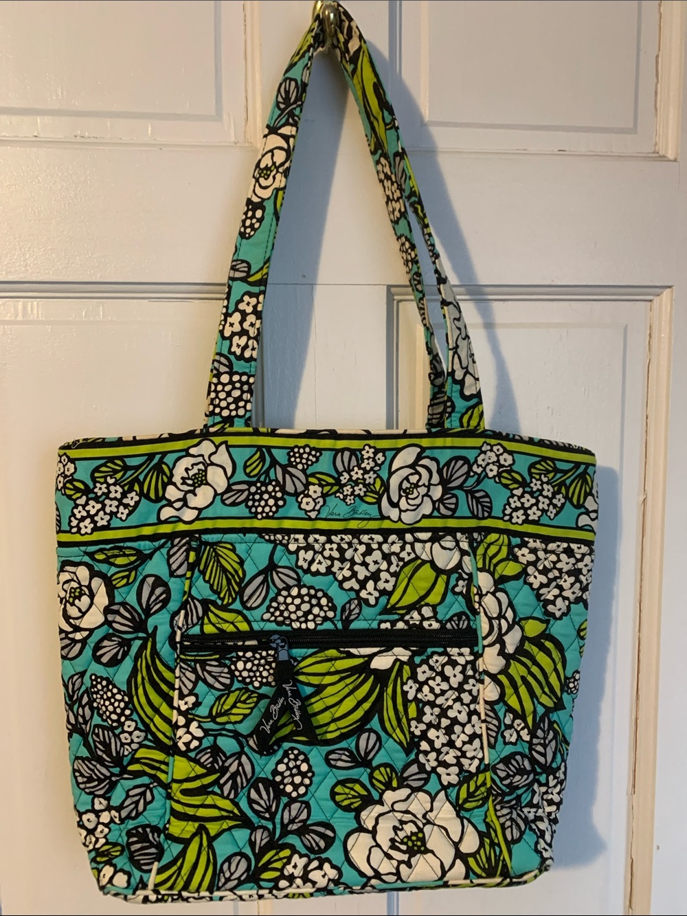 Floral Quilted Tote Bag in Teal and Lime - Vera Bradley Style